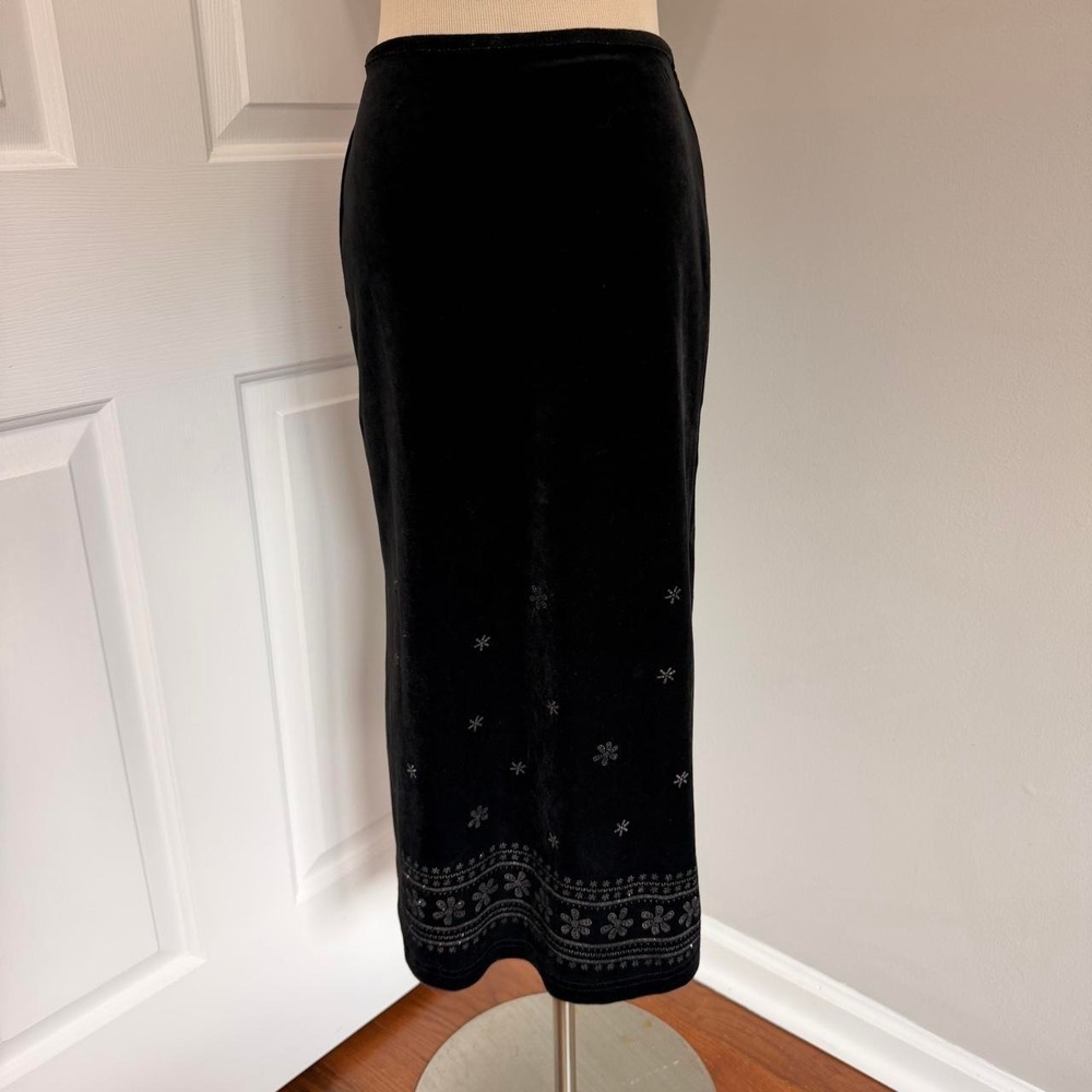 Y2K BLACK PHILLY CALIFORNIA VELVET FLORAL PRINT MAXI SKIRT